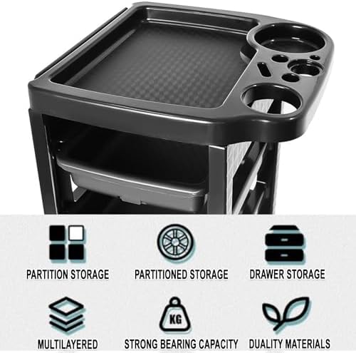 Salon Trolley Cart with Wheels & 5 Drawers, Salon Rolling Stations for Hair Stylist,Hairstylist for Beauty Tattoo Hairdressing Beauty Equipment, Black (T22-5DRAWER) - Image 7