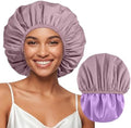 Extra Large Waterproof Shower Cap for Women, Double Layer Satin Lined Hair Bonnet for Curly Hair, Reusable Bath Cap with Elastic Edge for Long Thick Hair (Purple) by SUPAZE
