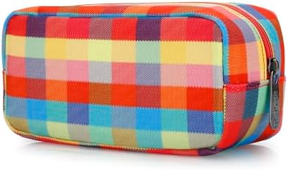E-Tree Cute Makeup Bag,Travel Make up Pouch for Purse,Zipper Toiletry Cosmetic Brush Skin Care Case for Women Man,Tech Electronic Organizer,Small Canvas Storage for Personal Items,Colorful Checkered by E-Tree