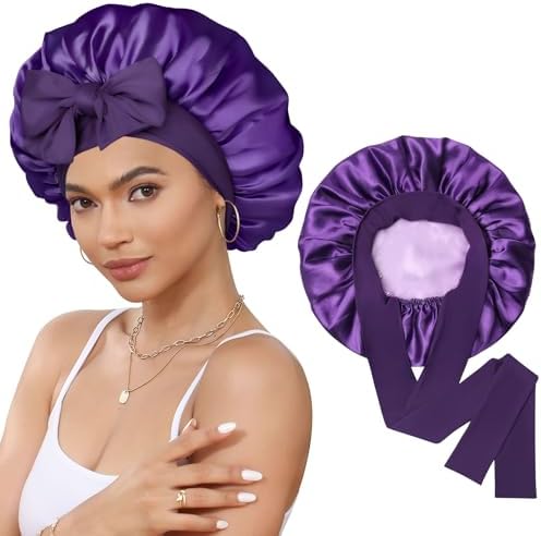CHLINS Double Layer Satin Bonnet for Sleeping, Hair Bonnet for Curly Hair by CHLINS