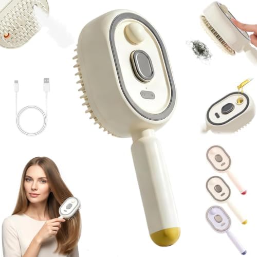 Electric Spray Air Cushion Massage Comb, Upgraded Rechargeable Steam Brush for Hair with Water Spray, Scalp Massage, Reduces Frizz, Self-Cleaning - Beige by Unknown
