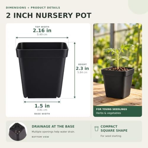 50 Packs Square Nursery Pots for Plants 2.2 Inch Seedling Pots - Image 3