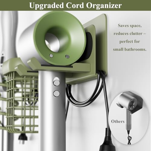 Tindbea Upgraded Aluminum Alloy Hair Dryer Holder Wall Mounted with Built-in Cord Wrap,3-in-1 Hair Tool Organizer for Blow Dryer, curling iron, and straightener, Green - Image 2