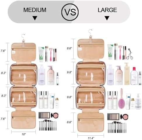 COOSKY Travel Hanging Toiletry Bag for Women, Large Makeup Bag 8 Leak Proofing Silicone Bottle Covers, Waterproof Cosmetic Bag with Jewelry Organizer Compartment, Toiletries Kit Set, Grey - Image 2