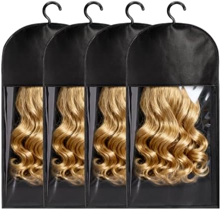 4 Pack Wig Storage Bags with Hanger, 24 Inch, Black by obeobyhairaccessories