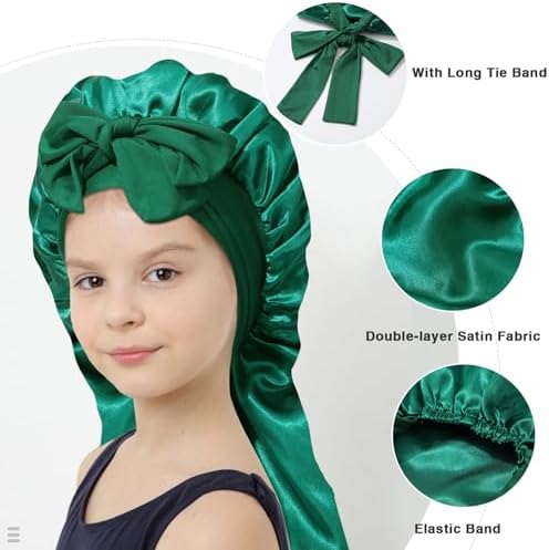 AWAYTR Kids Bonnets for Girls - Satin Long Hair Braid Bonnet for Sleeping - Image 2