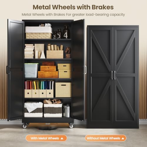Yizosh 71" Black Metal Kitchen Storage Cabinet,Garage Tool Storage Cabinets - Image 4