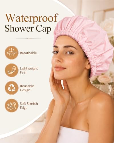 Edoneery Shower Caps for Women Reusable Waterproof, Shower Hair Cap - Image 3