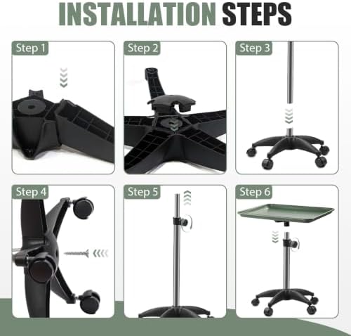 Salon Tray On Wheels Tattoo Tray Rolling Trolley Adjustable Height Storage Utility Cart for Clinic Spa Rolling Tray (Black) (Green) - Image 6