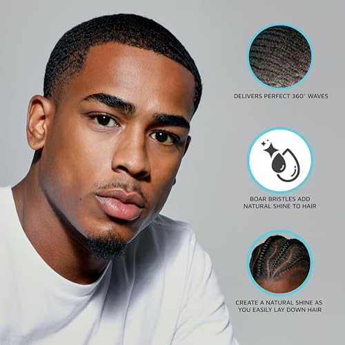 KISS COLORS & CARE 360° Power Wave Premium Brush - Medium Soft, High-Density Boar Bristles for Deep Waves, Shed-Free, Comfortable Grip for Easy Styling, Black - Image 4