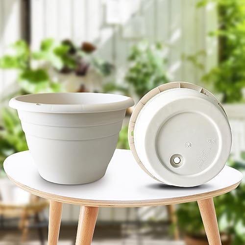 RooTrimmer 5 Pack 10 Inch Plant Pots for Indoor Outdoor,Plastic Floor Planters with Drainage Holes,Lightweight Flower Pots for Home,Patio & Garden(White) - Image 6