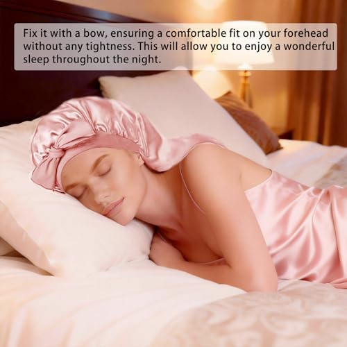 Womens 2Pcs Silk Satin Bonnet Long Hair Bonnets For Sleeping Silky Bonnet With Eye Mask Braids Curly Hairs Sleep Cap - Image 2