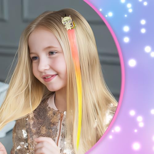 8 Pieces Hair Clips for Girls, Animal Straight Rainbow Hair Extensions for Kids, Little Girl Hair Clips Accessories for Girls Toddler Kids Ponytails - Image 3