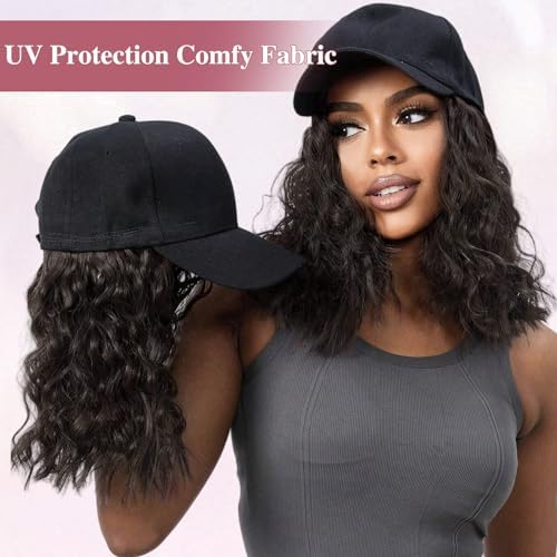 HANYUDIE Hat Wig for Women Wig Cap with Curly Hair Extensions Hat with Hair Wave Adjustable Baseball Cap Wigs - Image 4