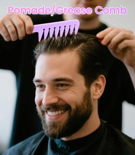 6PCS Professional Hair Comb Set for Women & Men Rat Tail, Wide & Fine Tooth Combs for Curly Hair, Braiding, Barber Styling, Cutting & Parting(Purple) - Image 4
