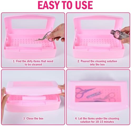 YoleShy Nail Tool Cleaning Box Pink Plastic Clean Container for Tweezers Esthetician Essentials Clean Jar for Hair Salon, Spa & Cutter Manicure Equipment-Nail Art Tool - Image 3