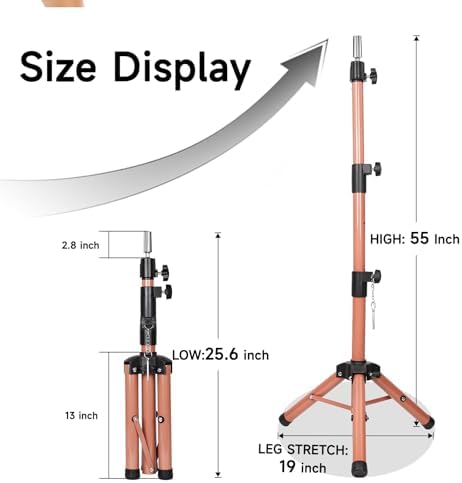 AliLeader Heavy Duty Wig Stand Tripod 55 Inch Mannequin Head Stand Adjustable Wig Head Stand Wig Tripod Stand for Training Heads and Canvas Block Head (Mannequin Head Not Included,Latte) - Image 2