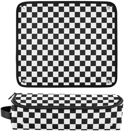 Checkered Black and White Hair Tools Travel Bag with Heat Resistant Mat Detachable 2-in-1 Curling Iron Travel Case Hot Tools Organizer for Straightener Flat Iron - Image 3