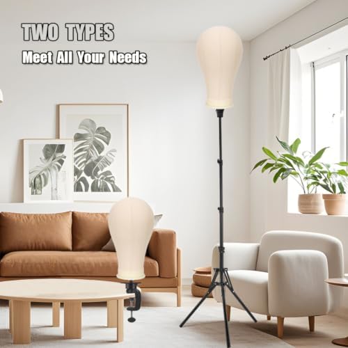 SZCY LLC 22 Inch Wig Head, 47inch Wig Stand Tripod with Heads, Canvas Block Head Mannequin Head Stand Wigs Display Styling Head With Mount Hole, Manikin Canvas Head Block Set for Wigs Making Display - Image 2