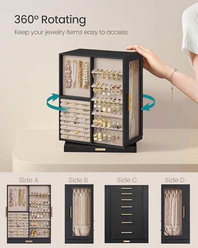 SONGMICS Jewelry Box Organizer, 360° Rotating, 7 Drawers, Ink Black - Image 3