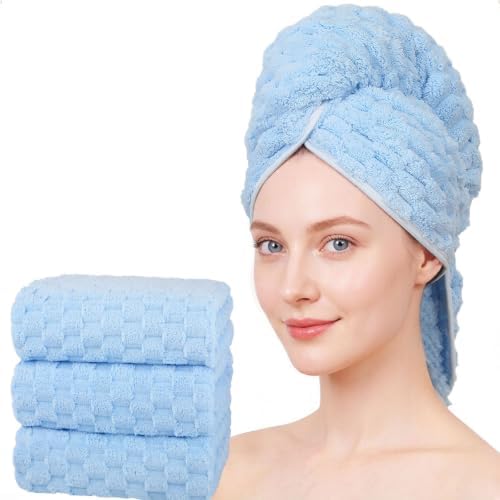 Super Soft Microfiber Hair Towels 3-Pack Lage Size (24x42 inch) for Women by BEELVTIFL