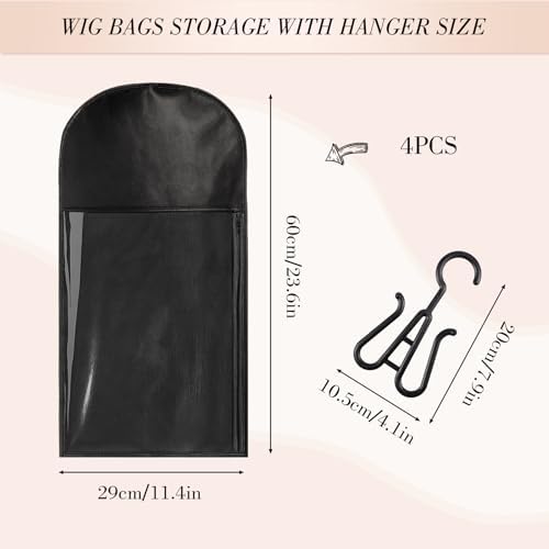 4 Pack Wig Storage Bags with Hanger, 24 Inch, Black - Image 2