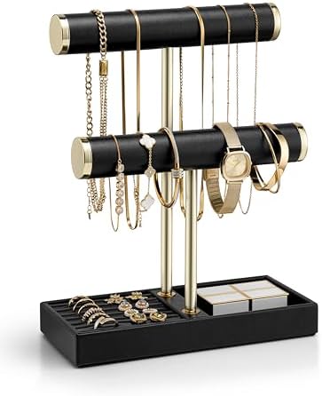 VLANDO Jewelry Organizer, 2 Tier Jewelry Bracelet Necklace Holder with Tray by VLANDO