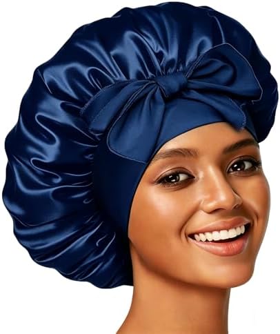 Silk Bonnet Satin Bonnet for Sleeping Large Bonnets with Tie Band Hair Wrap with Adjustable Straps Hair Cap for Women Curly Hair Blue by Unknown