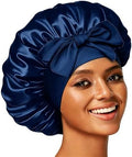 Silk Bonnet Satin Bonnet for Sleeping Large Bonnets with Tie Band Hair Wrap with Adjustable Straps Hair Cap for Women Curly Hair Blue by Unknown