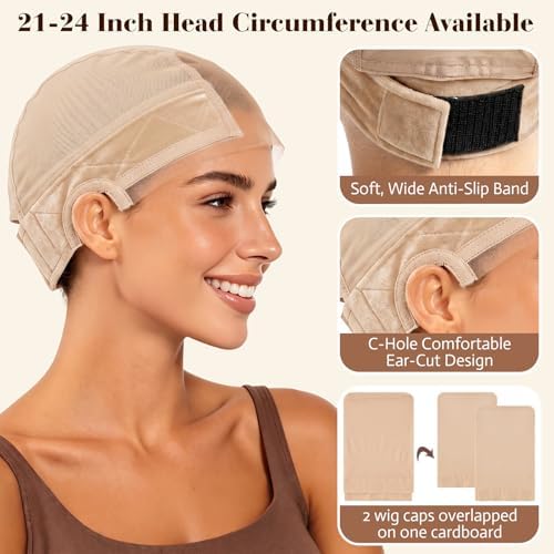 MEEZY Skin Color Lace Wig Grip Cap with 4 Pcs Stocking Hairnets for Women, Non-Slip Wig Caps with Grip Band for Lace Front Wig, Adjustable Elastic Headband Accessories for Secure Hold - Image 3