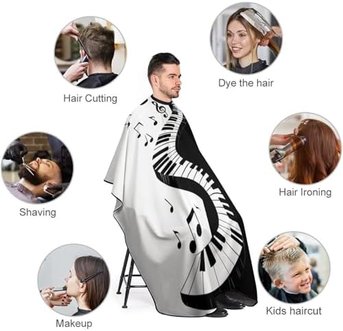 Hair Cutting Cape Piano Music Notes Abstract Black Green Art Haircut Hairdressing Cloth Apron for Makeup Artist Beautician, Hair Dye, Water Resistant Professional Salon Cape Hair Dress Apron - Image 3