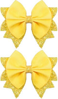 3.5 Inch Boutique Yellow Grosgrain Ribbon Hair Bows Alligator Clips Sparkling Sequins Cheer Hair Pins Barrettes for Girls Toddlers Babies Teens Summer Holiday Accessories in Pairs by KCHIES-AccessoryCollection