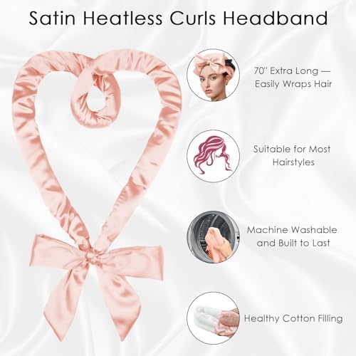 weiwei Satin Heatless Curls Overnight Hair Curler Headband, No Heat Curls Overnight Hair Curlers to Sleep In, 70" Hair Curlers No Heat, 9 Pcs Satin Heatless Curling Set for Women Long Hair - Image 4