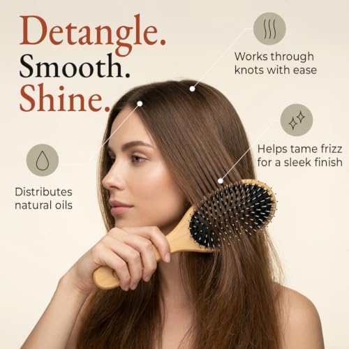Boar Bristle Hair Brush - Smoothes & Detangles All Hair Types - Image 2