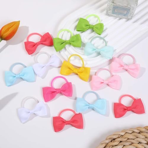 40Pcs Baby Hair Ties with Bows Elastic Ponytail Holders Small Hair Accessories for Kids Toddlers Infants (Mixed color 1) - Image 3