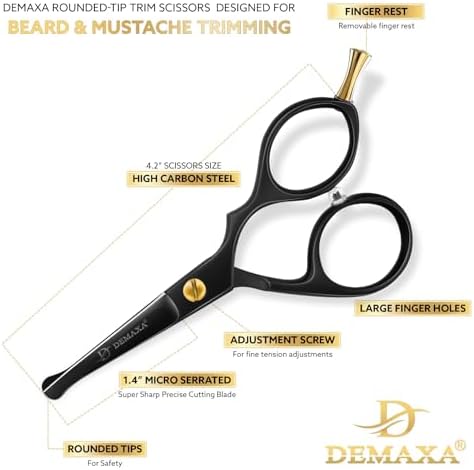 Premium 4.2 Blunt Tip Professional Mustache Scissors Beard Scissors for Men with Slanted Tweezers 1 Mustache Comb 1 Beard Comb & Pouch – Beard Trimming kit & Mustache Kit - Image 3