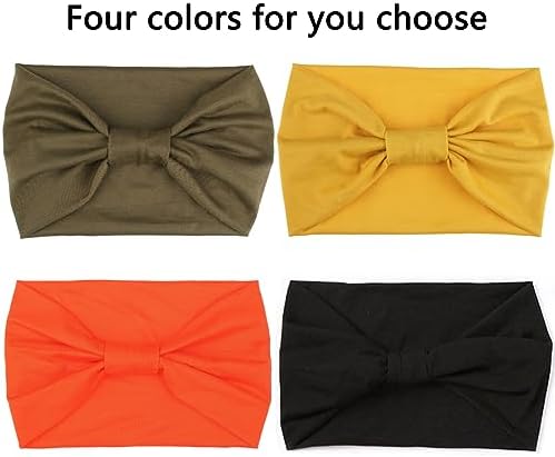 XTREND 4 Pcs Wide Headbands for Women Stylish Head Wraps Boho Sport Yoga Headband Hair Accessories Solid Color Breathable Ultra Soft Head Band Tie for Women (Black, Army Green, Turmeric, Orange) - Image 3