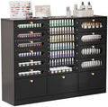 OmySalon Nail Polish Organizer Cabinet with Drawers, 47.2" L Large Nail Salon Storage for Polish & Powder, 7 Clear & 10 Visual Drawers, Wooden Beauty Salon Furniture (Black) by OmySalon