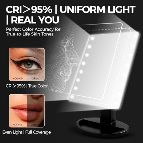 KOOKIN Makeup Mirror with Lights, Touch Stepless Dimming Desk Mirror, Black - Image 4