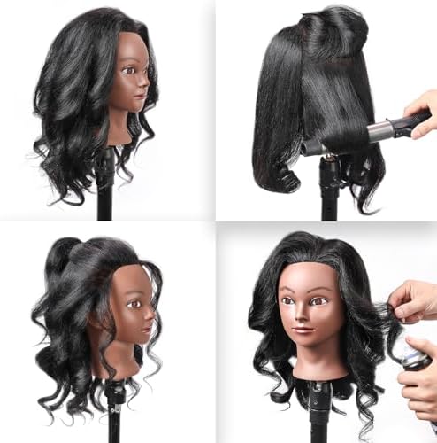 SOPHIRE 14" 100% Real Hair Mannequin Head with stand, Hairdresser Cosmetology Mannequin Manikin Training Practice Doll Head for Braiding Hairstyling - Black - Image 3