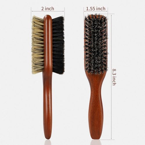 Boar Bristle Hair Brush for Men and Women, Double Side Slick Back Hair Brush with Medium & Firm Bristle, Sturdy Men's Brush for Waves, Fades, Slick Back Style (Brown) - Image 2