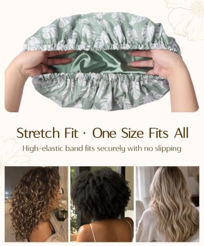 Yanibest Satin Lined Shower Cap, Reusable Waterproof Shower Caps for Women - Image 5