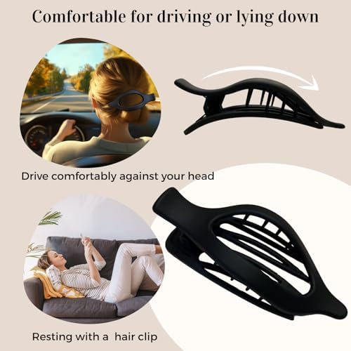 8 Pack Flat Black Hair Clips for Women – Large Matte No-Slip Flat Black Claw Clips for Thick & Thin Hair, Strong Hold French Styling Accessories - Image 4