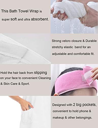 Veseacky Women Bath Wrap Towel for Womens Shower with Pocket Adjustable Spa Robe & Facial Headband - Image 5