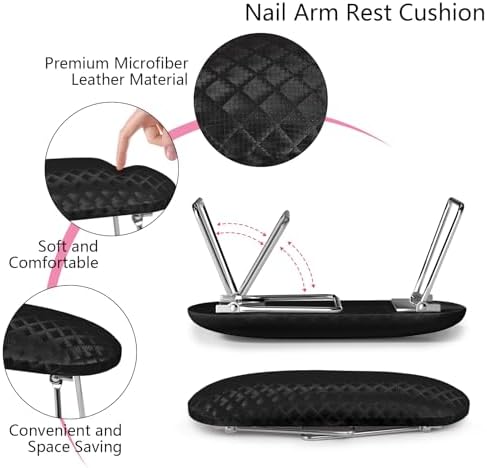 krofaue Metal Arm Rest for Nails Tech, Stable Nail Arm Rest with Phone Holder, Leather Manicure Hand Pillow with Non-Slip Aluminum Alloy Legs for Salon Nail Tips Art Table - Image 3