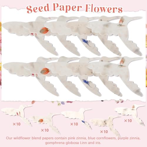 Dunzoom 50 Pcs Plantable Seed Paper Tags Wildflower,Hummingbird Shape - Image 3