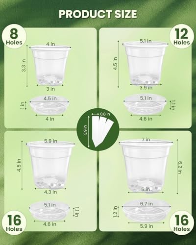 24 Pcs 7/6/5/4 In Clear Nursery Pots for Plants with Saucers, 24 Labels - Image 2