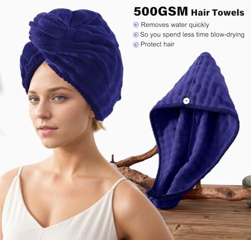 COZYART Lint Free 8 Pcs Bathroom Towels Set Ultra Soft Microfiber Navy Blue - Image 2