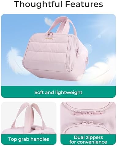 BAGSMART Travel Toiletry Bag, Crush Toiletry Bag for Women, Wide-open Puffy Toiletry Bags for Traveling, Large Travel Cosmetic Makeup Bag Organizer for Accessories,Toiletrie, Pink - Image 2