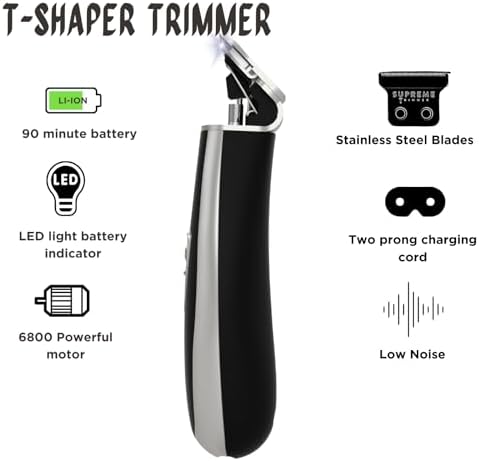 Supreme Trimmer T Shaper | Professional Barber Trimmer Hair Clippers for Men (90 Min Run Time) Cordless Hair Trimmer Zero Gapped Liner Beard Trimmer | ST5210 Silver - Image 2